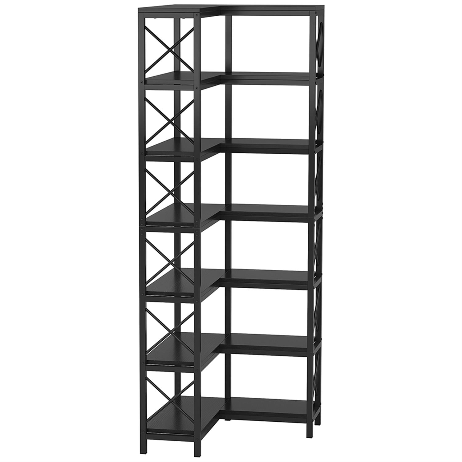 Demi Bonn 7 Tier Corner Bookshelf, Bookshelves, Open Etagere Bookcase Shelf Storage Organizer, Storage Shelving Unit for Bedroom, Living Room and Home Office, Black