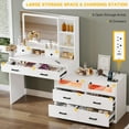 thumbnail image 5 of Vanity Desk with Mirror and Lights, RGB Makeup Vanity Table Set with 10 Drawers and 4 Storage Shelves, 3 Lighting Modes Adjustable, Large Makeup Dressing Table with Charging Station,, 5 of 13