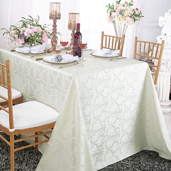 Wedding Linens Inc. 72"x 120" Versailles Chopin Rectangular Jacquard Damask Polyester Linen Tablecloth - Ivory