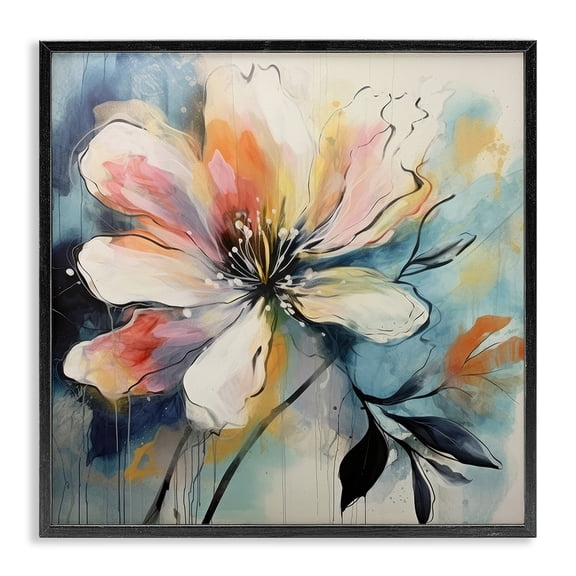 Stupell Industries Contemporary Modern Pink Blossom Black Framed Giclee Art, 12 x 12, by Lazar Studio