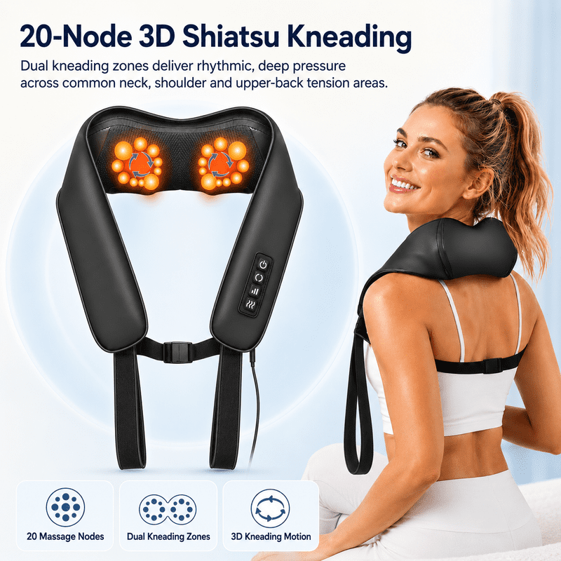 Shiatsu Neck Massager with Heat for Pain Relief Deep Tissue for Shoulder | Heated Neck Massager FSA Eligible HSA, Corded Portable Back Massager for Home Office Car, Gifts for Wife Husband