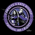 thumbnail image 2 of Women's Marvel Hawkeye Partners, Am I Right? Stamp  Graphic Tee Black X Large, 2 of 4