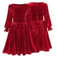 thumbnail image 7 of LYMAYTER Kids Girls Fall Winter Dresses Youth Velvet Long Sleeve Pleated Dresses Toddler Solid Color Casual Dress for 2-13 Years, 7 of 7