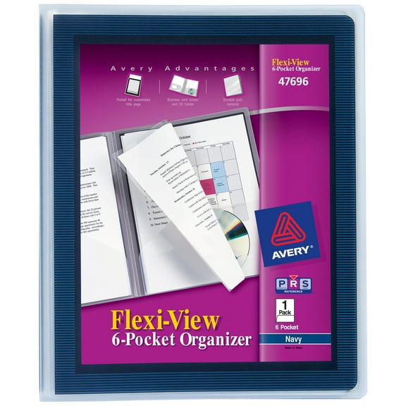 Flexi-View Six-Pocket Polypropylene Organizer, 150-Sheet Capacity, 11 X 8.5, Translucent/navy | Bundle of 5 Each