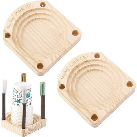 2pcs Cup Holder with Marker Slot Wooden Cup Organizer Plastic/Paper Cup Dispenser Cup Stand Wood Party Stand for Party Bathroom Kitchen Showers Events Picnic Gathering Countertop Wood