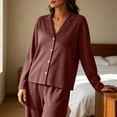 thumbnail image 5 of qafoshin Long Sleeve Pajama Sets for Women Lapel Button Down Tops and Long Pant Two Piece Matching Set Soft Sleepwear, 5 of 7