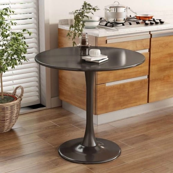 24" Tulip Table for 2-3 Persons Walnut Modern Round Dining Tables Mid-Century Kitchen Table Wooden MDF Top Steel Base Small for Living Room Balcony Leisure (black, 23.6")