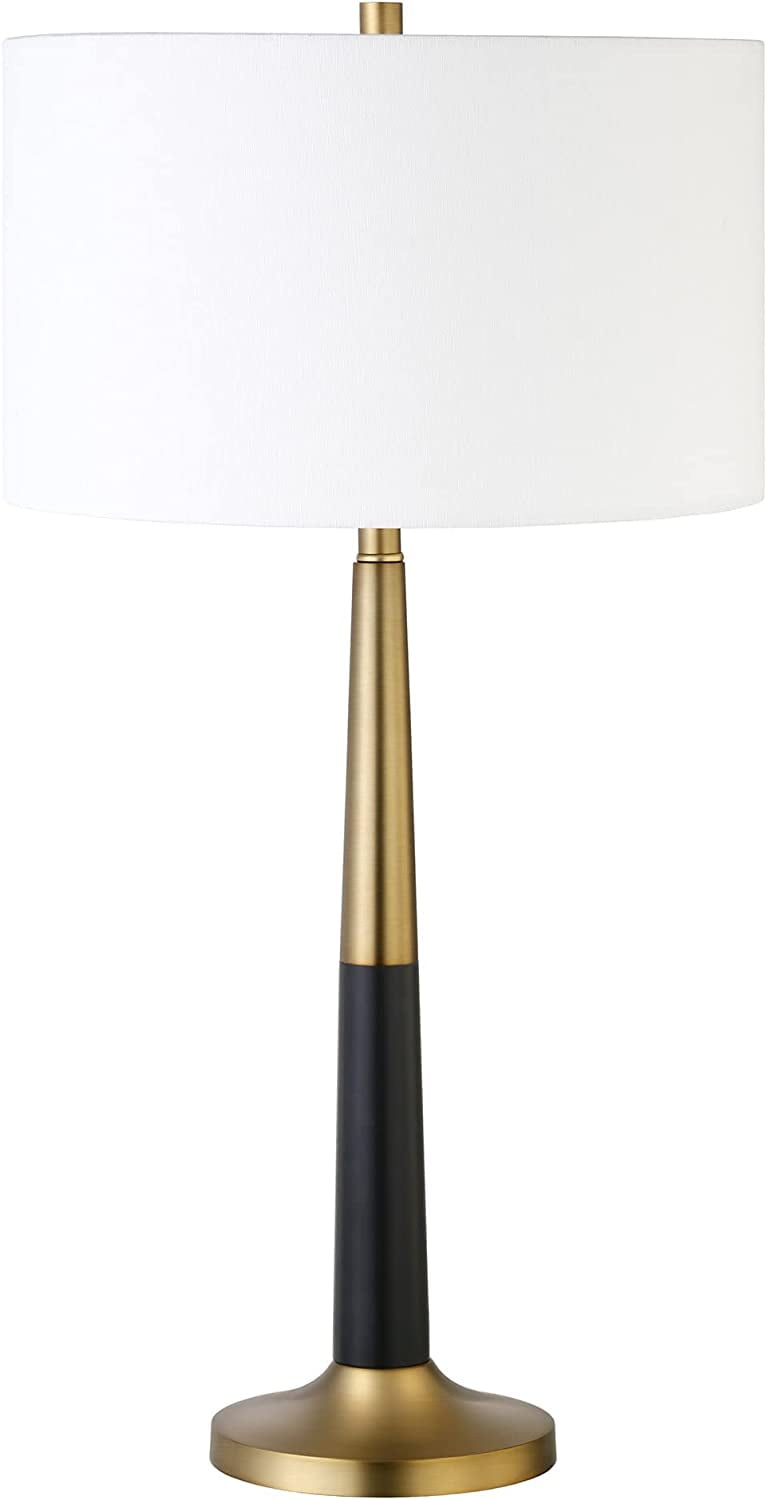 29.75" Tall TwoTone Table Lamp with Fabric Shade in Brass/Matte Black