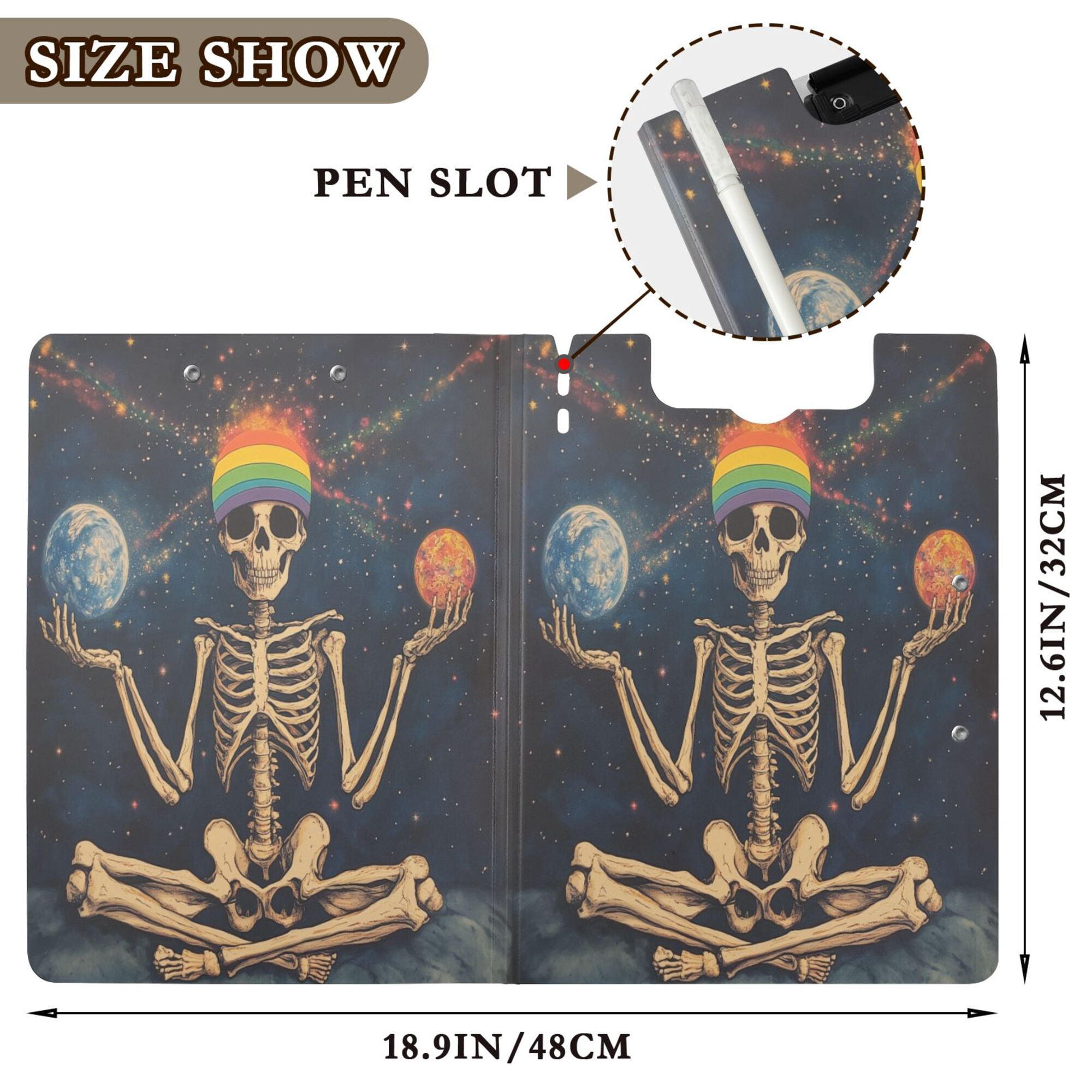 FORMRS A4 Clipboard Folder with Pen Holder Horizontal Foldable School Office Binder, Skeleton with Rainbow