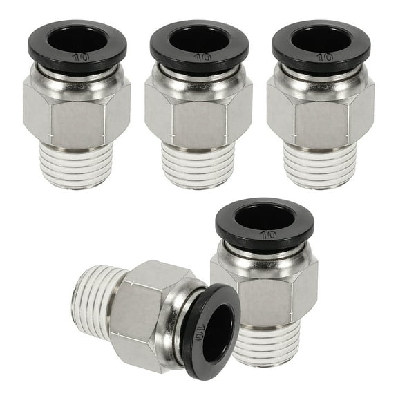 5 Pcs NPT Push to Connect Air Fittings, Male Straight 10mm Tube OD x 1/4" NPT Thread Air Quick Connector, Black