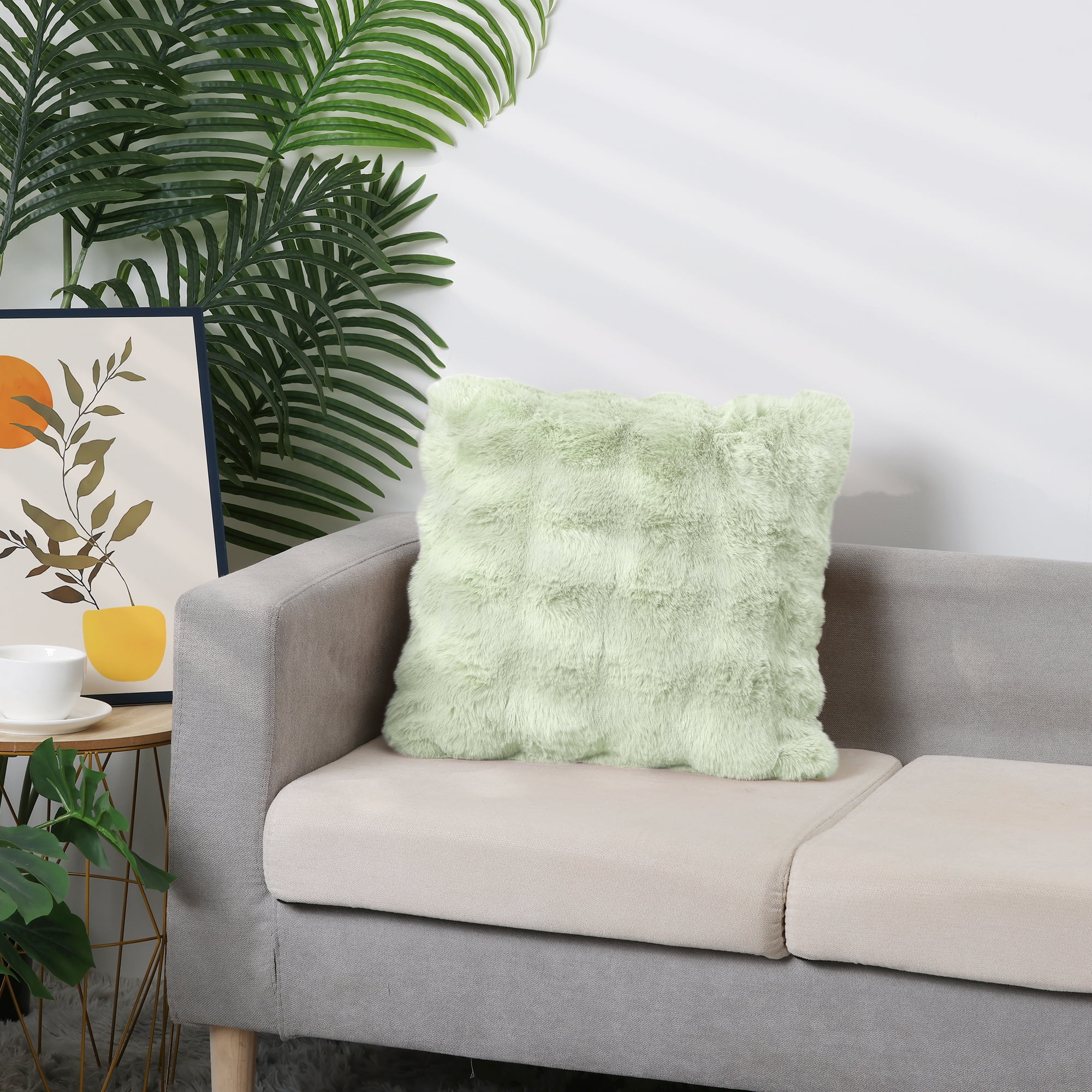 Unique Bargains Faux Fur Cozy Decorative Throw Pillow Covers Soft Plush Pillowcase 1 Pc Light Green 18" x 18"
