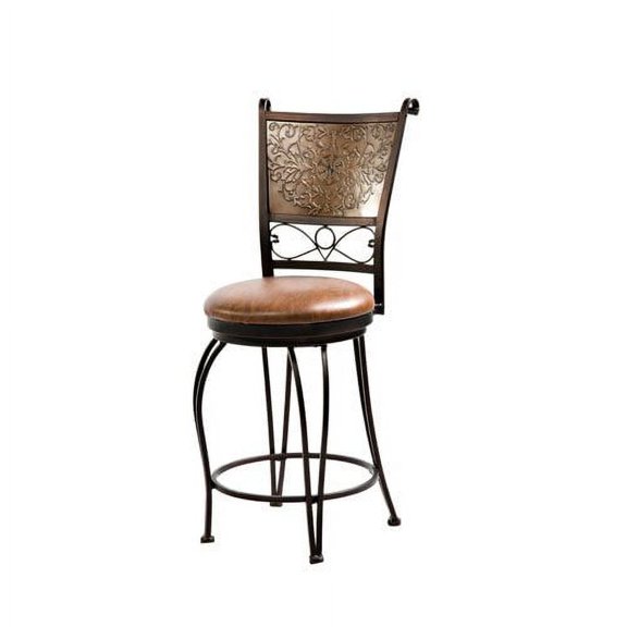 Linon Big & Tall 24" Indoor High Back Copper Stamped Round Metal Counter Stool, Bronze/Warm Rust Faux Leather