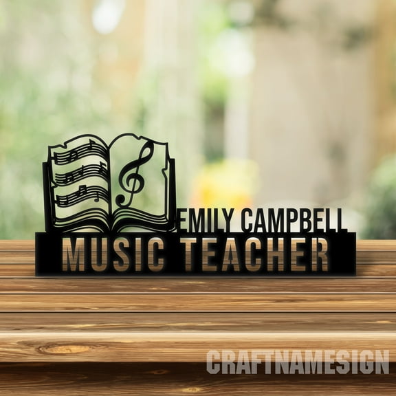 Craftnamesign Custom Music Teacher Desk Name Plate, Teacher Metal Nameplate, Teacher Office Decor