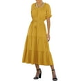 thumbnail image 3 of hirigin Summer Long Dresses for Women, Short Sleeve Wave Points Tie-Up Waist Belt Dress, Casual One-Piece, 3 of 8
