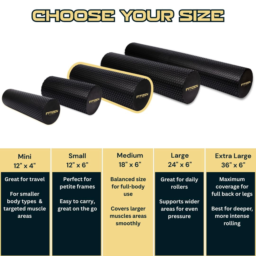 Fitizen Foam Roller - Massage Rehab Stiff Physical Deep Tissue Firm Exercise Equipment Home Gym Yoga Pilates For The Fit Citizen By