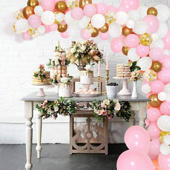 MMTX Pink White Gold Balloons Arch Garland Kit, Light Pink White Gold Balloons Decoration with Confetti Balloon for Bridal Shower Baby Shower Wedding Birthday Graduation Anniversary Party