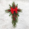 thumbnail image 5 of 23.6in Grave Cemetery Flower Decoration – Artificial Memorial Tombstone Wreath with Bow, Red Green Plastic Floral Arrangement for Funeral, Grave Site, Memorial, Indoor/Outdoor Tribute, 5 of 5