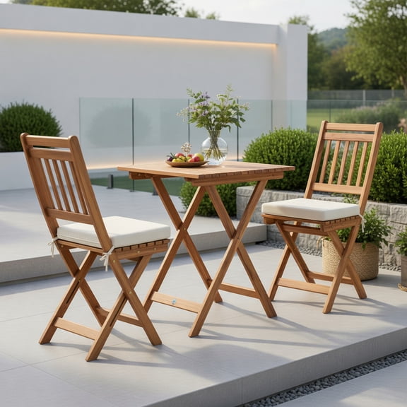 Yardi Yard Outdoor Wood Bistro Set with SoFt Seat Cushions and Table, Patio Conversation Set for Outdoor, White