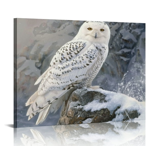 Creowell Snowy Owl Canvas Wall Art Ready To Hang Home Decor 16x12in