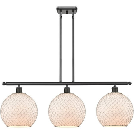 

Oil Rubbed Bronze Tone Island Lighting 36 Wide White with Nickel Chicken Wire Glass Steel/Cast Brass Medium Base 3 Light Fixture