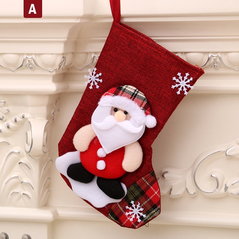 Christmas Stocking Santa Claus Candy Gift Bag Sock Xmas Tree Hanging Ornaments