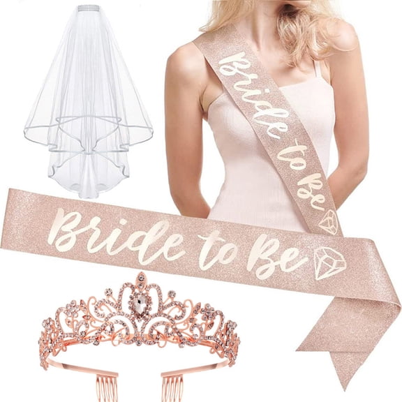 Dserhfy Bachelorette Party Accessories Set Rhinestone Crown Bride to Be Sash Veil Bridal Shower Decoration for Bachelorette Night Party Supplies