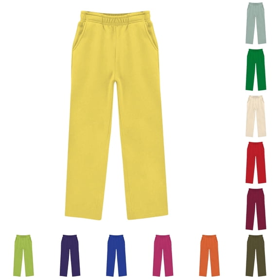 Weebloom Little Girls Wide Leg Pants Kids Stretch Soft Casual Pants With Elastic Waist Trousers Light Yellow 5-6 Years