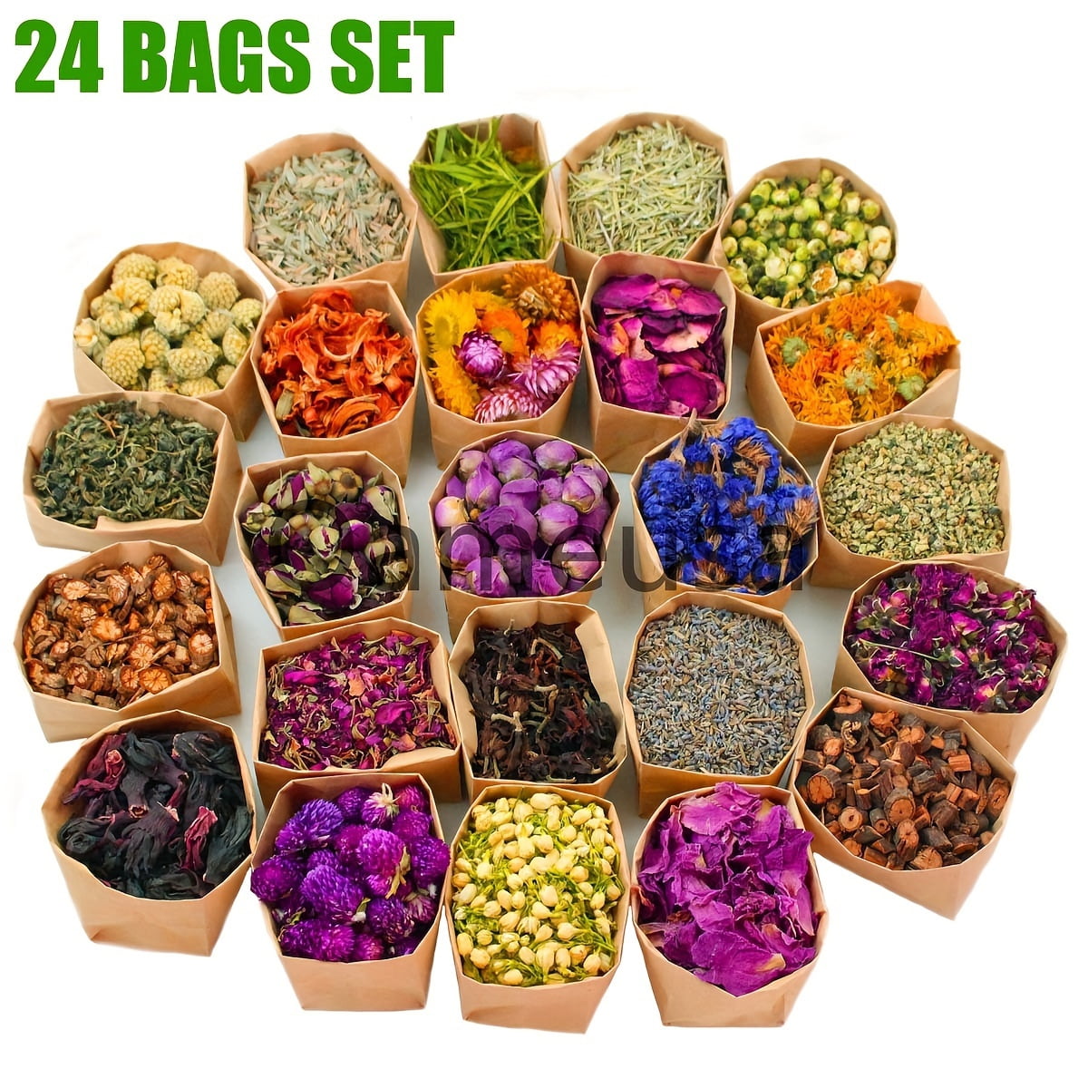 24-Piece Dried Flowers Craft Set, Botanical DIY Kit for Resin Jewelry, Candle Making & Home Decor, Assorted Flowers (Rose, Lavender, Jasmine & More)