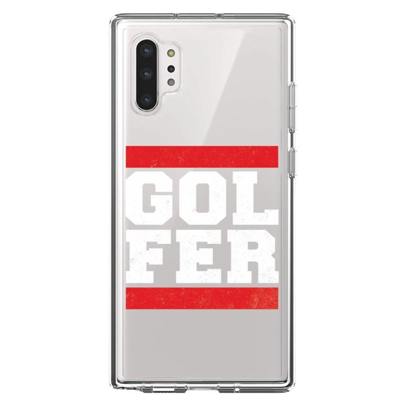 DistinctInk Clear Shockproof Hybrid Case for Galaxy Note 10 PLUS (6.8" Screen) - TPU Bumper Acrylic Back Tempered Glass Screen Protector - Golfer Word Art