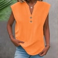 thumbnail image 2 of Fanxing Orange Linen Tank Tops for Women Xl Gauze Pleated Front V Neck Sleeveless Summer Camis Shirts with Side Slit （Women's S-2XL), 2 of 6