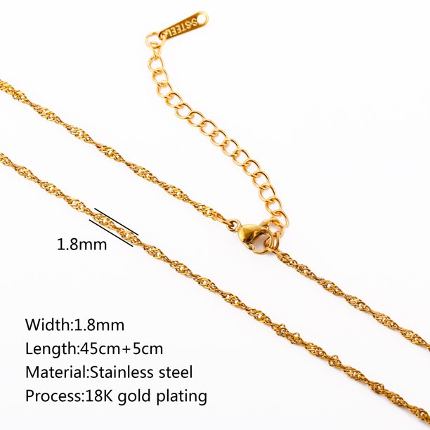 Collar de acero inoxidable Chapado en PVD, 5 piezas, 18K, Cruz de Cuba O ondulación, cadena trenzada, 45CM, cadena ajustable, DIY, venta al por mayor
