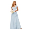 thumbnail image 1 of Vestido de dama de honor TIRAS con cuello en V y cintura imperial de chifón con volantes, 1 of 7