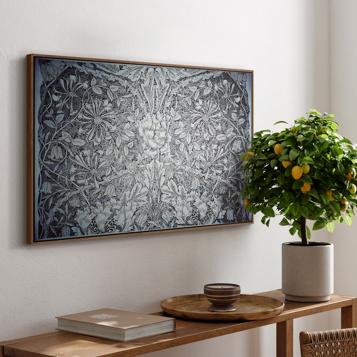 Vintage Abstract Print-LV Framed in Walnut Wood Gallery Wrapped Canvas 17 in. x 25 in.