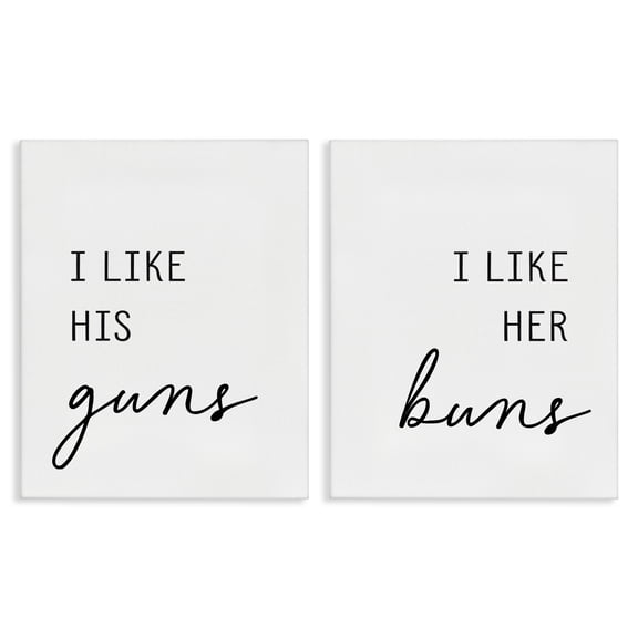 Like His Guns & Her Buns 2 Piece Canvas Wall Art Set, design by Lettered and Lined
