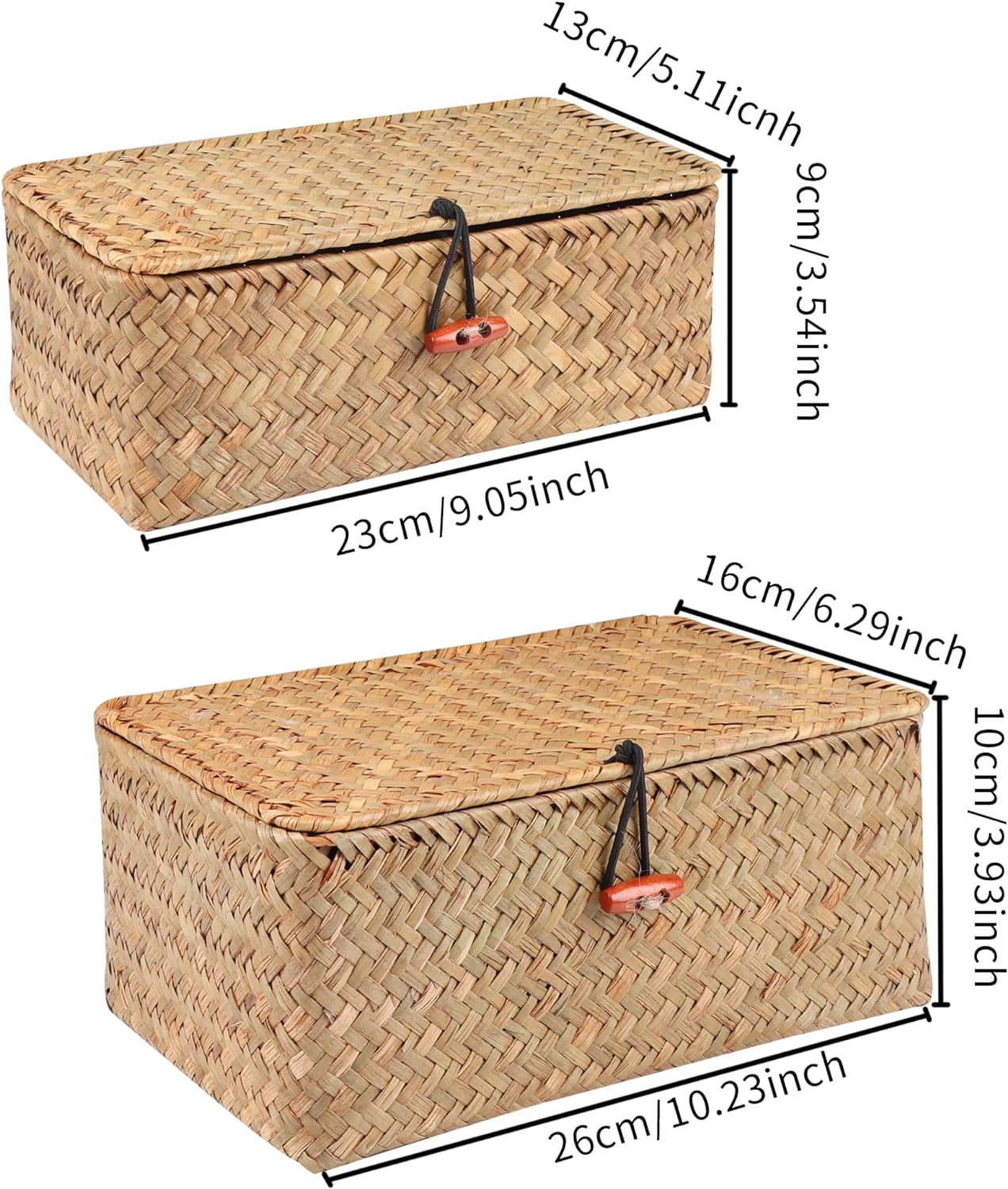 Wicker Storage Basket Natural Rattan Storage Box With Lids Hand Woven Wicker Shelf Baskets Makeup Organizer For Bathroom, Living Room, Kitchen,Small