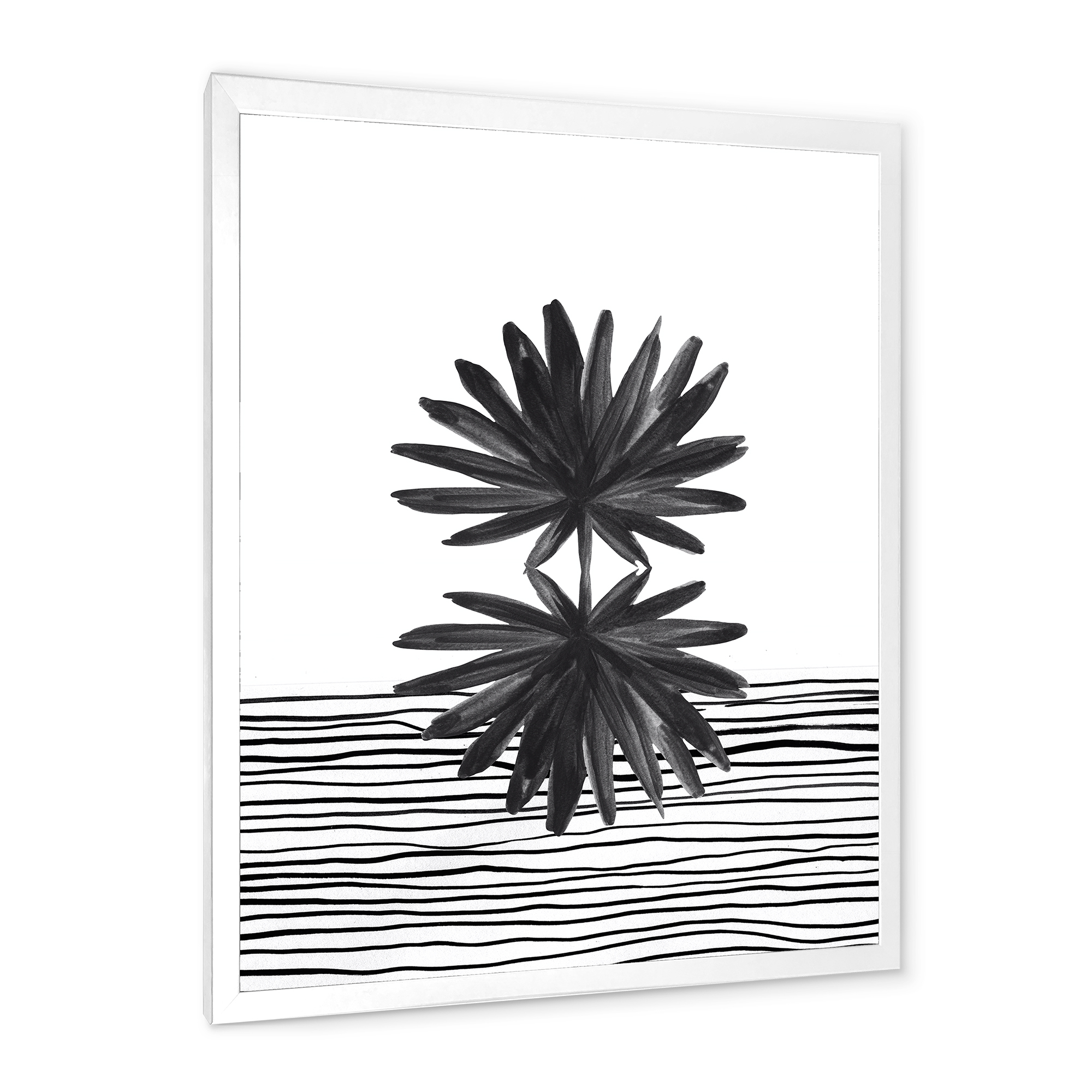 Designart 'Black and White Striped Under Tropical Leaf II' Modern Framed Art Print