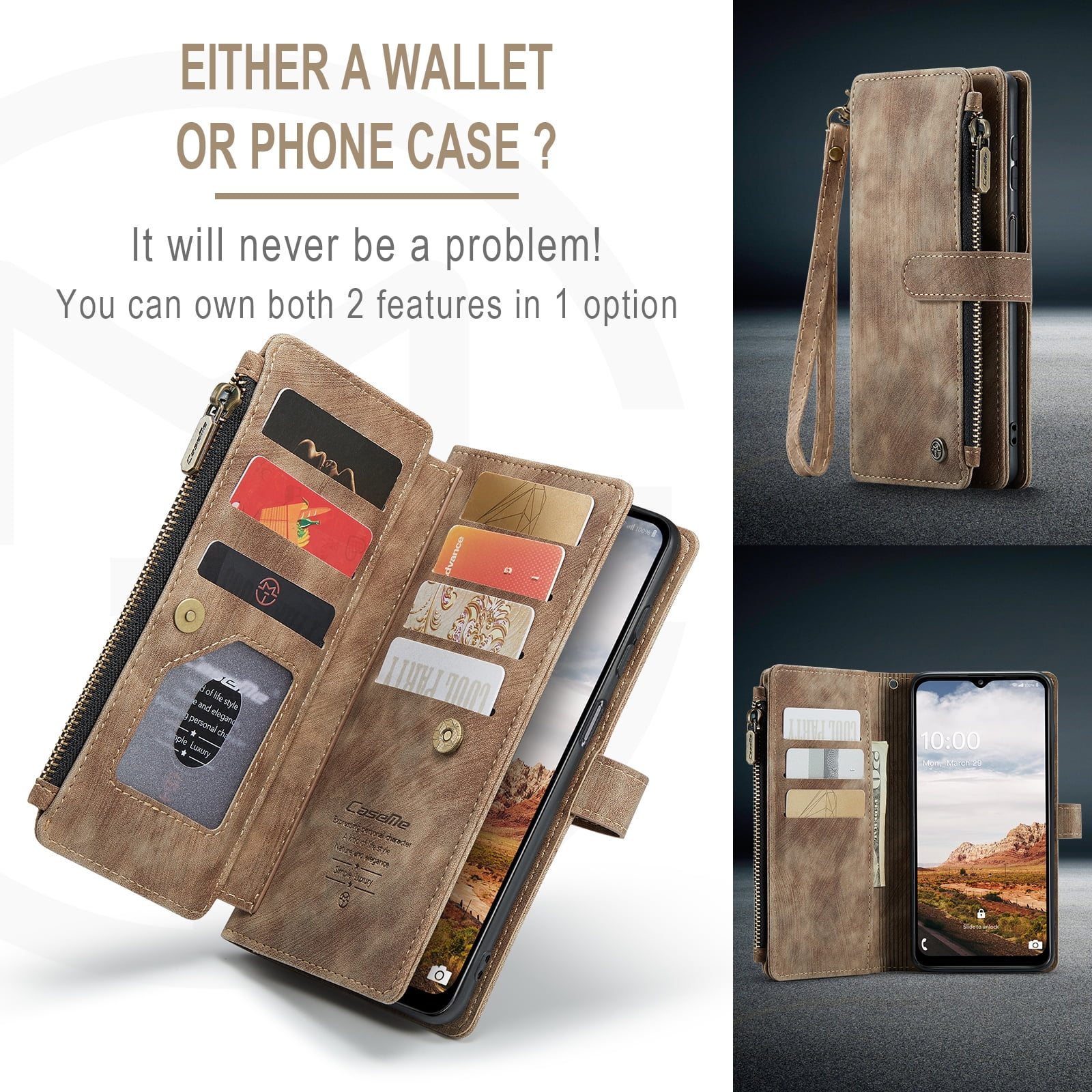 Dteck Wallet Case for Samsung Galaxy S25 Ultra,Magnetic Retro Leather Case Flip Folio Zipper Purse with Card Holder Slot Kickstand Shockproof Phone Cover for Samsung Galaxy S25 Ultra 5G,Brown