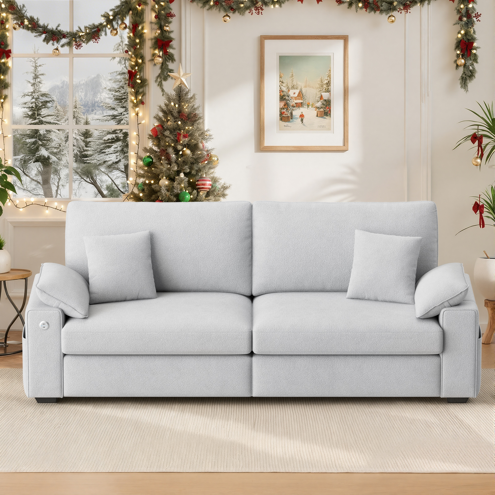 EOP 89" Loveseat Sofa, Comfy Modern 2-Seats Sofa with Pillow Armrest, USB/Type-C Port, Side Storage, Removable Cover, Deep Seat Couch, Small Couches for Small Space and Living Room, Light Gray