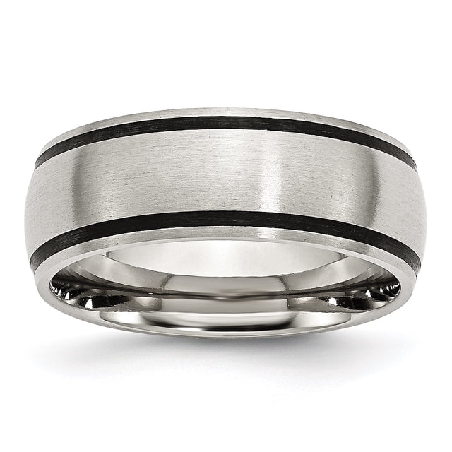 Bague en Caoutchouc Noir 8mm en Acier Inoxydable 10 Taille