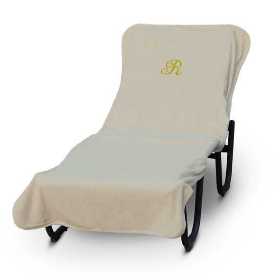 Luxury Hotel & Spa Monogrammed Pool Chaise Lounge Cover, Gold Embroidered Towel - Extra Absorbent 100% Turkish Cotton- Soft Terry Finish - Hotel-Style, Standard Size - Script R Beige