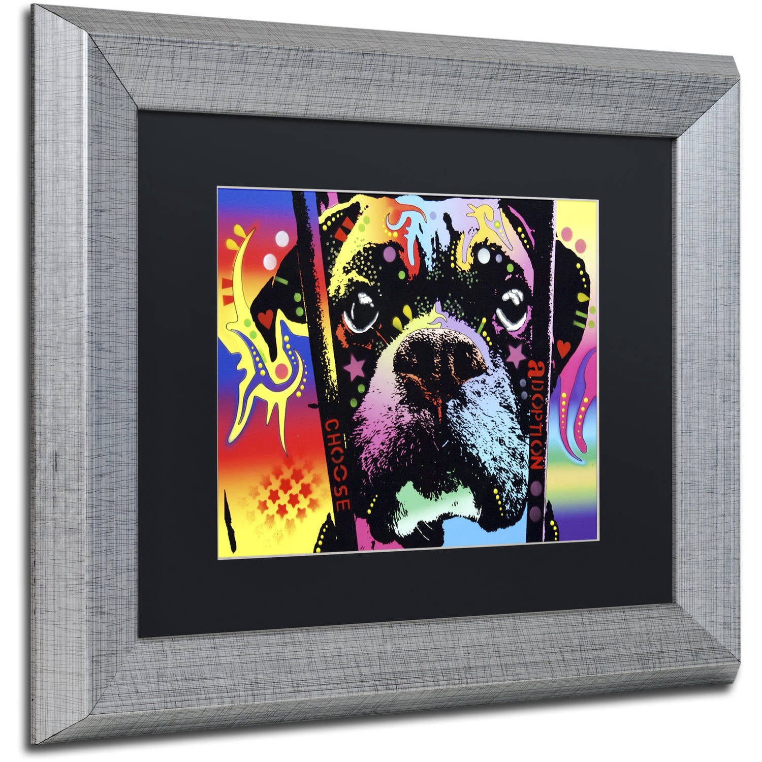 Trademark Fine Art "Choose Adoption Boxer" Canvas Art by Dean Russo, Black Matte, Silver Frame