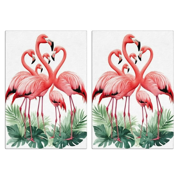 2 Pcs Funny Kitchen Towels,Flamingos with Tropical Leaves Microfiber Dish Towels,Kitchen Tea Towels,Kitchen Towel Set (18" X 26")