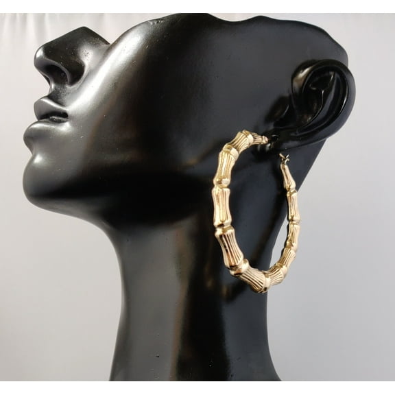 10k Real Solid Yellow Gold Round Bamboo Hoop Earrings,High Quality Real Gold Bamboo Earrings, 18mm - 86mm Gold Hoop Earrings,Women Earrings (Size:14mm pair;)