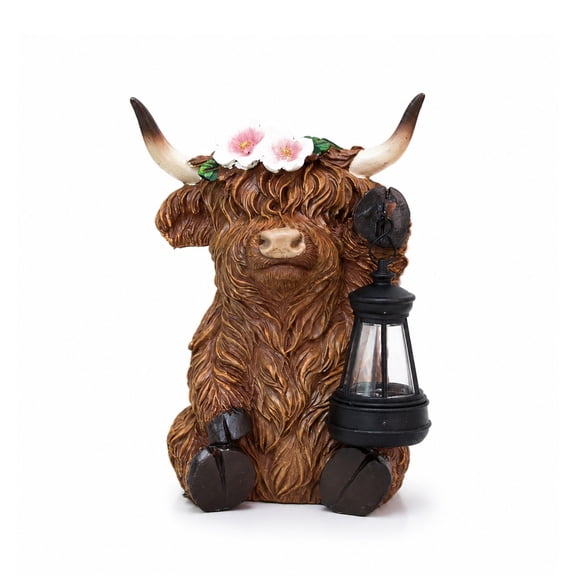 Solar Highland Cow Garden Statue with LED Lantern, Resin Outdoor Garden Decor for Patio, Yard, Lawn, Porch & Walkway