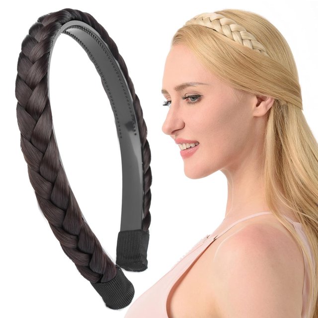 DIGUAN Diadema de pelo sintético trenzado diadema trenzada con dientes accesorios para mujeres niñas ancho 1 pulgada (chocolate)
