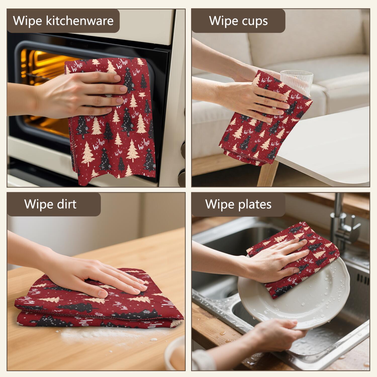 6 Pcs Funny Kitchen Towels,Red Christmas Tree Pattern Microfiber Dish Towels,Kitchen Tea Towels,Kitchen Towel Set (18" X 26")