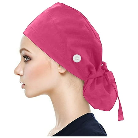 CieKen Scrub Cap With Buttons Bouffant Hat With Sweatband for Womens and Mens