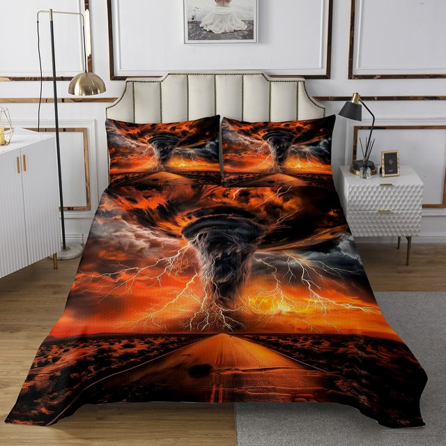 Erosebridal Courtepointe Nature Tornade Éclair Ensemble Jumeau, Ensemble de Literie Thème Catastrophe 2 Pcs