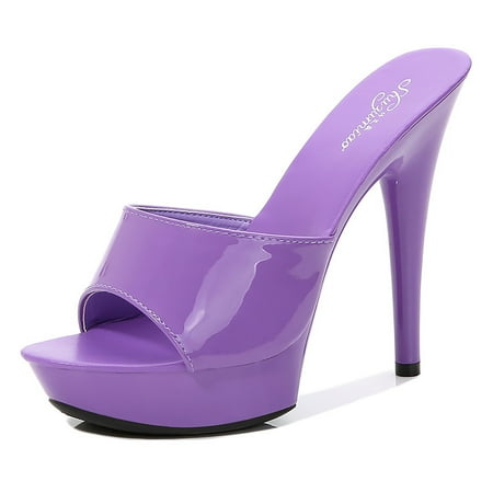 

Cathalem Slip On Slippers Women Fashion Versatile High Heels Slim Heels Fashion Female Sandals for Women Casual Summer Purple 6.50