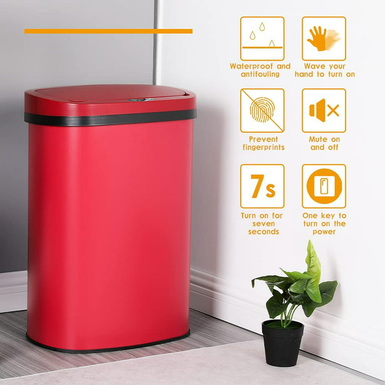  HGS 13 Gallon Touchless Trash Can, Red, Stainless Steel :  Industrial & Scientific